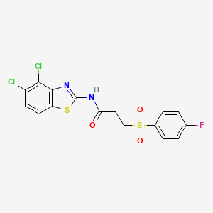 molecular formula C16H11Cl2FN2O3S2 B2919561 N-(4,5-dichlorobenzo[d]thiazol-2-yl)-3-((4-fluorophenyl)sulfonyl)propanamide CAS No. 895452-64-9