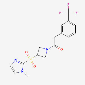 molecular formula C16H16F3N3O3S B2919569 1-(3-((1-methyl-1H-imidazol-2-yl)sulfonyl)azetidin-1-yl)-2-(3-(trifluoromethyl)phenyl)ethanone CAS No. 2034261-65-7