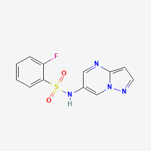 molecular formula C12H9FN4O2S B2919575 2-fluoro-N-(pyrazolo[1,5-a]pyrimidin-6-yl)benzenesulfonamide CAS No. 2034584-49-9