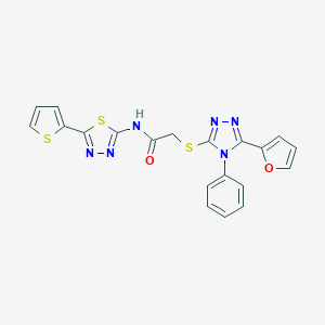 molecular formula C20H14N6O2S3 B291958 2-{[5-(2-furyl)-4-phenyl-4H-1,2,4-triazol-3-yl]sulfanyl}-N-[5-(2-thienyl)-1,3,4-thiadiazol-2-yl]acetamide 