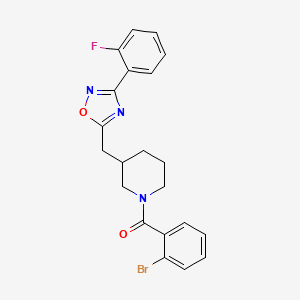 molecular formula C21H19BrFN3O2 B2919590 (2-Bromophenyl)(3-((3-(2-fluorophenyl)-1,2,4-oxadiazol-5-yl)methyl)piperidin-1-yl)methanone CAS No. 1705444-18-3