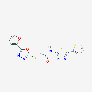 molecular formula C14H9N5O3S3 B291961 2-{[5-(2-furyl)-1,3,4-oxadiazol-2-yl]sulfanyl}-N-[5-(2-thienyl)-1,3,4-thiadiazol-2-yl]acetamide 