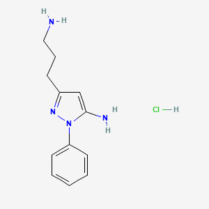 molecular formula C12H17ClN4 B2919619 3-(3-aminopropyl)-1-phenyl-1H-pyrazol-5-amine hydrochloride CAS No. 1170141-21-5