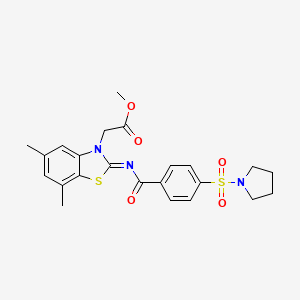 molecular formula C23H25N3O5S2 B2919627 (Z)-甲基 2-(5,7-二甲基-2-((4-(吡咯烷-1-磺酰基)苯甲酰)亚氨基)苯并[d]噻唑-3(2H)-基)乙酸酯 CAS No. 868675-34-7