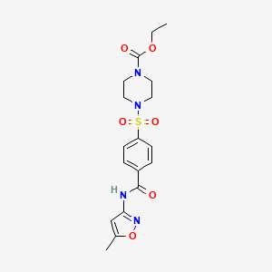 molecular formula C18H22N4O6S B2919635 4-[4-[(5-甲基-1,2-恶唑-3-基)氨基羰基]苯基]磺酰基哌嗪-1-羧酸乙酯 CAS No. 398998-70-4