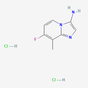 molecular formula C8H10Cl2FN3 B2919638 7-氟-8-甲基咪唑并[1,2-a]吡啶-3-胺；二盐酸盐 CAS No. 2416229-09-7