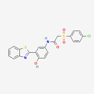 molecular formula C21H15ClN2O4S2 B2919651 N-(3-(benzo[d]thiazol-2-yl)-4-hydroxyphenyl)-2-((4-chlorophenyl)sulfonyl)acetamide CAS No. 895458-03-4
