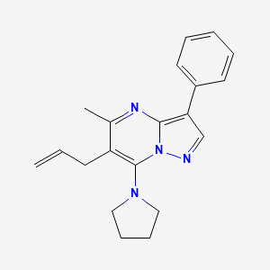 molecular formula C20H22N4 B2919660 6-Allyl-5-methyl-3-phenyl-7-(pyrrolidin-1-yl)pyrazolo[1,5-a]pyrimidine CAS No. 900886-14-8