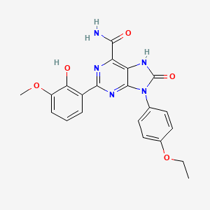 molecular formula C21H19N5O5 B2919664 9-(4-乙氧基苯基)-2-(2-羟基-3-甲氧基苯基)-8-氧代-8,9-二氢-7H-嘌呤-6-甲酰胺 CAS No. 898422-27-0