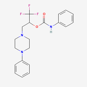 molecular formula C20H22F3N3O2 B2919672 2,2,2-三氟-1-[(4-苯基哌嗪基)甲基]乙基N-苯基氨基甲酸酯 CAS No. 477858-49-4