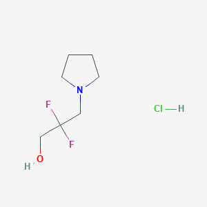 molecular formula C7H14ClF2NO B2919676 2,2-二氟-3-吡咯烷-1-基丙醇；盐酸盐 CAS No. 2375270-58-7