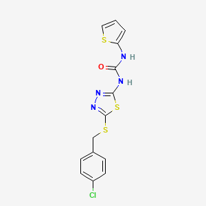 molecular formula C14H11ClN4OS3 B2919679 1-(5-((4-Chlorobenzyl)thio)-1,3,4-thiadiazol-2-yl)-3-(thiophen-2-yl)urea CAS No. 922697-08-3