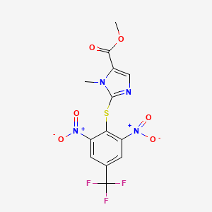 molecular formula C13H9F3N4O6S B2919683 Methyl 2-((2,6-dinitro-4-(trifluoromethyl)phenyl)sulfanyl)-1-methyl-1H-imidazole-5-carboxylate CAS No. 339278-20-5