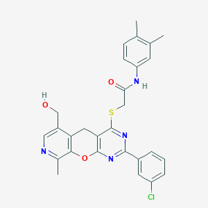 2-((2-(3-chlorophenyl)-6-(hydroxymethyl)-9-methyl-5H-pyrido[4',3':5,6]pyrano[2,3-d]pyrimidin-4-yl)thio)-N-(3,4-dimethylphenyl)acetamide