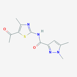 molecular formula C12H14N4O2S B2919721 N-(5-乙酰基-4-甲基噻唑-2-基)-1,5-二甲基-1H-吡唑-3-甲酰胺 CAS No. 1013782-53-0