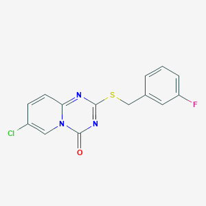 molecular formula C14H9ClFN3OS B2919725 7-Chloro-2-[(3-fluorophenyl)methylsulfanyl]pyrido[1,2-a][1,3,5]triazin-4-one CAS No. 896328-46-4