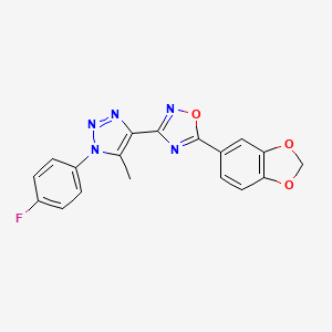 molecular formula C18H12FN5O3 B2919726 5-(1,3-benzodioxol-5-yl)-3-[1-(4-fluorophenyl)-5-methyl-1H-1,2,3-triazol-4-yl]-1,2,4-oxadiazole CAS No. 1251607-80-3