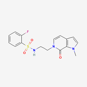 molecular formula C16H16FN3O3S B2919739 2-fluoro-N-(2-(1-methyl-7-oxo-1H-pyrrolo[2,3-c]pyridin-6(7H)-yl)ethyl)benzenesulfonamide CAS No. 2034422-30-3