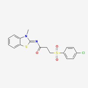 molecular formula C17H15ClN2O3S2 B2919755 3-(4-chlorobenzenesulfonyl)-N-[(2E)-3-methyl-2,3-dihydro-1,3-benzothiazol-2-ylidene]propanamide CAS No. 895455-88-6