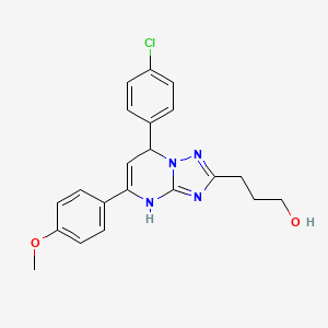 molecular formula C21H21ClN4O2 B2919759 3-[7-(4-Chlorophenyl)-5-(4-methoxyphenyl)-4,7-dihydro[1,2,4]triazolo[1,5-a]pyrimidin-2-yl]propan-1-ol CAS No. 618395-03-2