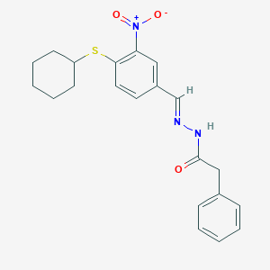 molecular formula C21H23N3O3S B2919780 N'-[(1E)-[4-(cyclohexylsulfanyl)-3-nitrophenyl]methylidene]-2-phenylacetohydrazide CAS No. 329058-83-5