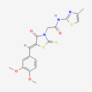 molecular formula C18H17N3O4S3 B2919814 (Z)-2-(5-(3,4-dimethoxybenzylidene)-4-oxo-2-thioxothiazolidin-3-yl)-N-(4-methylthiazol-2-yl)acetamide CAS No. 681832-75-7
