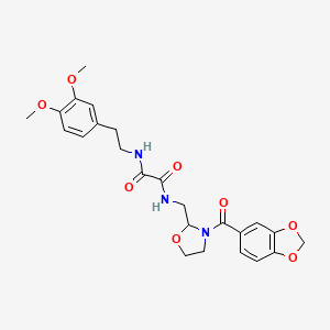 molecular formula C24H27N3O8 B2919855 N1-((3-(苯并[d][1,3]二氧杂环-5-羰基)恶唑烷-2-基)甲基)-N2-(3,4-二甲氧基苯乙基)草酰胺 CAS No. 874805-47-7