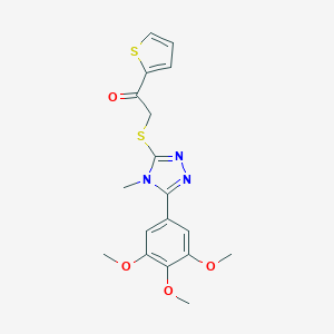 molecular formula C18H19N3O4S2 B291987 2-{[4-methyl-5-(3,4,5-trimethoxyphenyl)-4H-1,2,4-triazol-3-yl]sulfanyl}-1-(2-thienyl)ethanone 