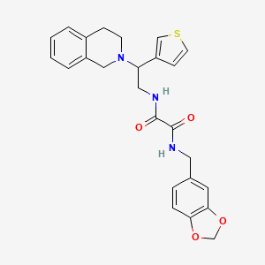 molecular formula C25H25N3O4S B2919873 N1-(benzo[d][1,3]dioxol-5-ylmethyl)-N2-(2-(3,4-dihydroisoquinolin-2(1H)-yl)-2-(thiophen-3-yl)ethyl)oxalamide CAS No. 954696-84-5