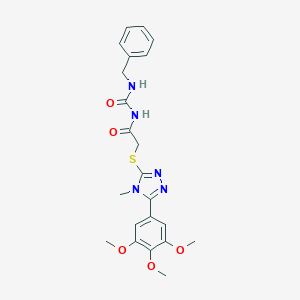 molecular formula C22H25N5O5S B291988 N-benzyl-N'-({[4-methyl-5-(3,4,5-trimethoxyphenyl)-4H-1,2,4-triazol-3-yl]sulfanyl}acetyl)urea 