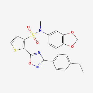 molecular formula C22H19N3O5S2 B2919881 N-(1,3-benzodioxol-5-yl)-2-[3-(4-ethylphenyl)-1,2,4-oxadiazol-5-yl]-N-methylthiophene-3-sulfonamide CAS No. 1207004-26-9