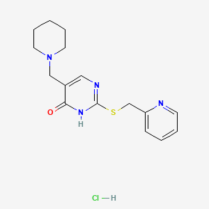 molecular formula C16H21ClN4OS B2919891 5-(Piperidin-1-ylmethyl)-2-[(pyridin-2-ylmethyl)sulfanyl]-1,4-dihydropyrimidin-4-one hydrochloride CAS No. 1221715-19-0