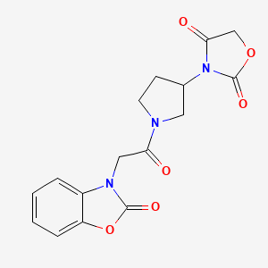 molecular formula C16H15N3O6 B2919892 3-(1-(2-(2-oxobenzo[d]oxazol-3(2H)-yl)acetyl)pyrrolidin-3-yl)oxazolidine-2,4-dione CAS No. 2034383-43-0
