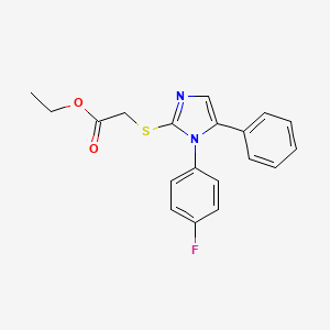 molecular formula C19H17FN2O2S B2919899 ethyl 2-((1-(4-fluorophenyl)-5-phenyl-1H-imidazol-2-yl)thio)acetate CAS No. 1207057-23-5