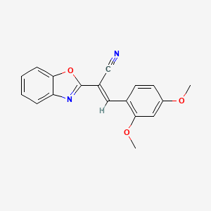 molecular formula C18H14N2O3 B2919902 (2E)-2-(1,3-苯并恶唑-2-基)-3-(2,4-二甲氧基苯基)丙-2-烯腈 CAS No. 586989-78-8