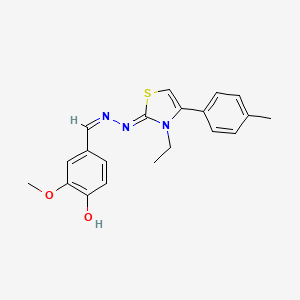 molecular formula C20H21N3O2S B2919916 4-((Z)-((Z)-(3-ethyl-4-(p-tolyl)thiazol-2(3H)-ylidene)hydrazono)methyl)-2-methoxyphenol CAS No. 620543-49-9