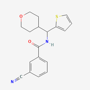 3-cyano-N-[(oxan-4-yl)(thiophen-2-yl)methyl]benzamide