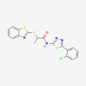 molecular formula C18H13ClN4OS3 B2919924 2-(1,3-benzothiazol-2-ylsulfanyl)-N-[5-(2-chlorophenyl)-1,3,4-thiadiazol-2-yl]propanamide CAS No. 394234-16-3