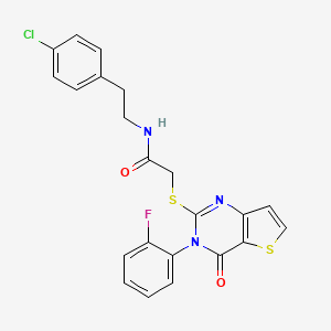 molecular formula C22H17ClFN3O2S2 B2919940 N-[2-(4-chlorophenyl)ethyl]-2-{[3-(2-fluorophenyl)-4-oxo-3,4-dihydrothieno[3,2-d]pyrimidin-2-yl]sulfanyl}acetamide CAS No. 1261002-44-1