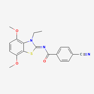molecular formula C19H17N3O3S B2919956 4-氰基-N-(3-乙基-4,7-二甲氧基-1,3-苯并噻唑-2-亚甲基)苯甲酰胺 CAS No. 868369-43-1