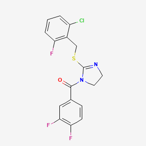 molecular formula C17H12ClF3N2OS B2919965 [2-[(2-Chloro-6-fluorophenyl)methylsulfanyl]-4,5-dihydroimidazol-1-yl]-(3,4-difluorophenyl)methanone CAS No. 851802-92-1
