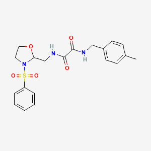 molecular formula C20H23N3O5S B2919969 N1-(4-methylbenzyl)-N2-((3-(phenylsulfonyl)oxazolidin-2-yl)methyl)oxalamide CAS No. 868981-55-9