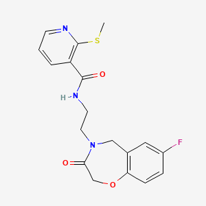 molecular formula C18H18FN3O3S B2919979 N-(2-(7-fluoro-3-oxo-2,3-dihydrobenzo[f][1,4]oxazepin-4(5H)-yl)ethyl)-2-(methylthio)nicotinamide CAS No. 1904021-56-2