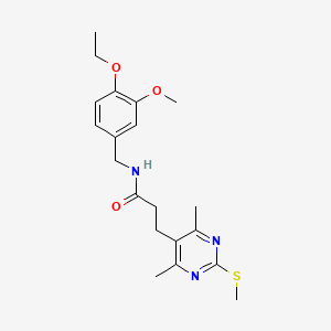 molecular formula C20H27N3O3S B2920003 3-[4,6-dimethyl-2-(methylsulfanyl)pyrimidin-5-yl]-N-[(4-ethoxy-3-methoxyphenyl)methyl]propanamide CAS No. 1210279-13-2