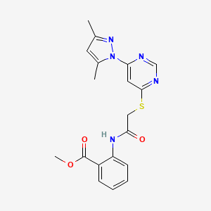 molecular formula C19H19N5O3S B2920018 2-(2-((6-(3,5-二甲基-1H-吡唑-1-基)嘧啶-4-基)硫代)乙酰氨基)苯甲酸甲酯 CAS No. 1251604-40-6