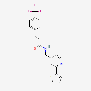 molecular formula C20H17F3N2OS B2920019 N-((2-(thiophen-2-yl)pyridin-4-yl)methyl)-3-(4-(trifluoromethyl)phenyl)propanamide CAS No. 1903171-89-0