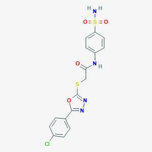 molecular formula C16H13ClN4O4S2 B292002 N-[4-(aminosulfonyl)phenyl]-2-{[5-(4-chlorophenyl)-1,3,4-oxadiazol-2-yl]sulfanyl}acetamide 