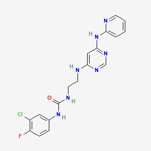 molecular formula C18H17ClFN7O B2920020 1-(3-Chloro-4-fluorophenyl)-3-(2-((6-(pyridin-2-ylamino)pyrimidin-4-yl)amino)ethyl)urea CAS No. 1396855-55-2