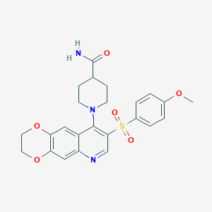 1-[8-(4-methoxybenzenesulfonyl)-2H,3H-[1,4]dioxino[2,3-g]quinolin-9-yl]piperidine-4-carboxamide