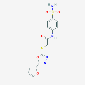 molecular formula C14H12N4O5S2 B292004 2-{[5-(furan-2-yl)-1,3,4-oxadiazol-2-yl]sulfanyl}-N-(4-sulfamoylphenyl)acetamide 